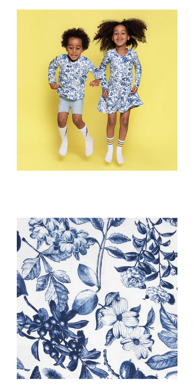 英國 SLEEP NO MORE - 100% 有機棉兒童圓領長袖上衣-藍色樹果