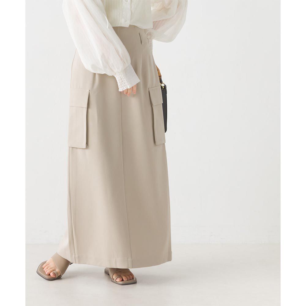 日本 OMNES - 修身後鬆緊側口袋長裙-沙杏