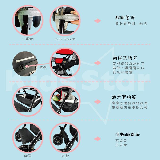 KIDS STAR - 嬰兒手推車-紅色-重量5公斤