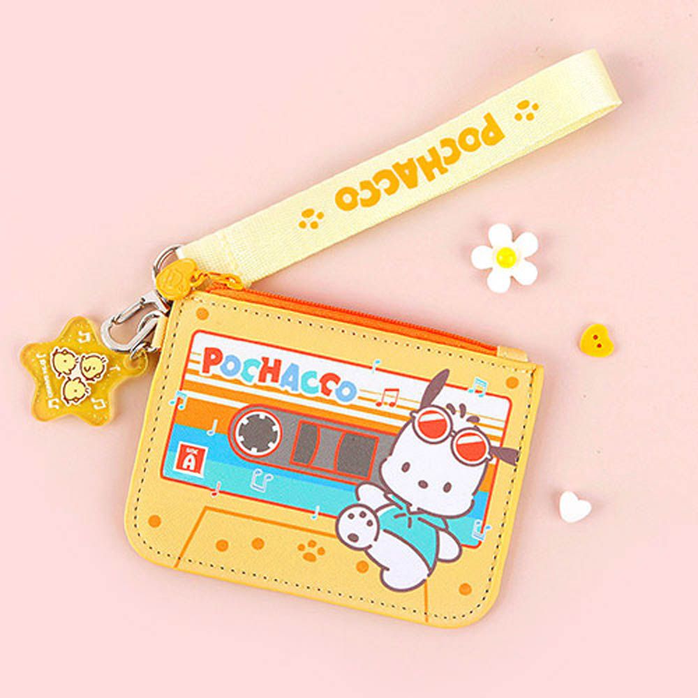 (可拆式掛繩)錄音帶風格零錢包-卡通人物帕恰狗-黃 (12x9cm)