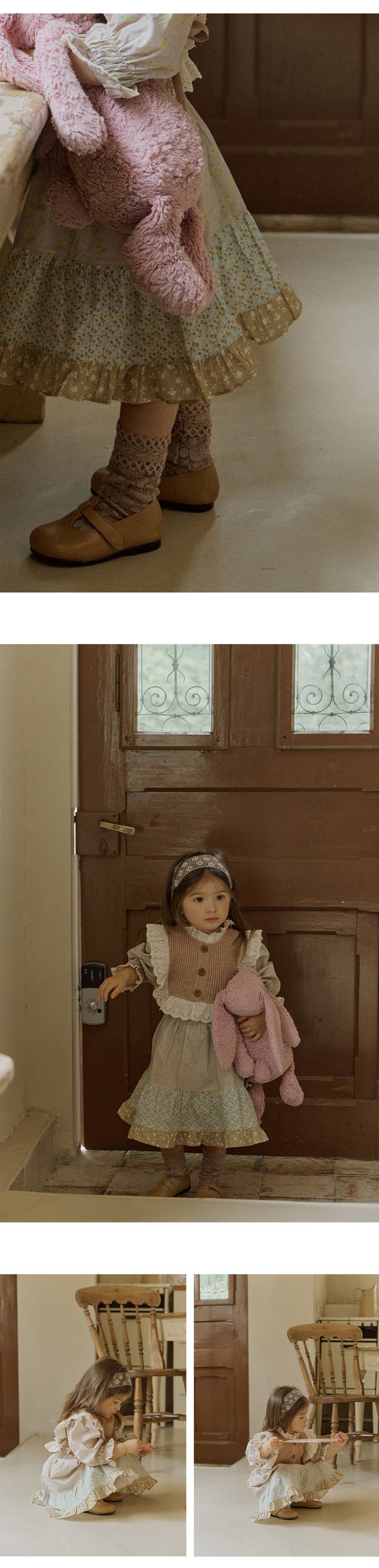 韓國 Puellaflo - 鬆緊腰花園拼布蛋糕裙-藕紫