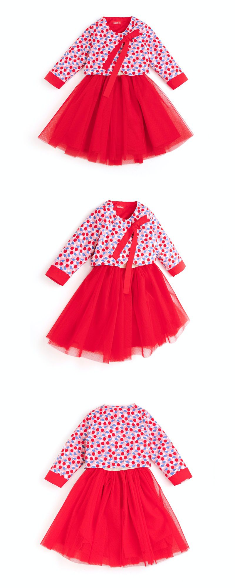 韓國 OZKIZ - (女寶)上下兩件式生活韓服-紅