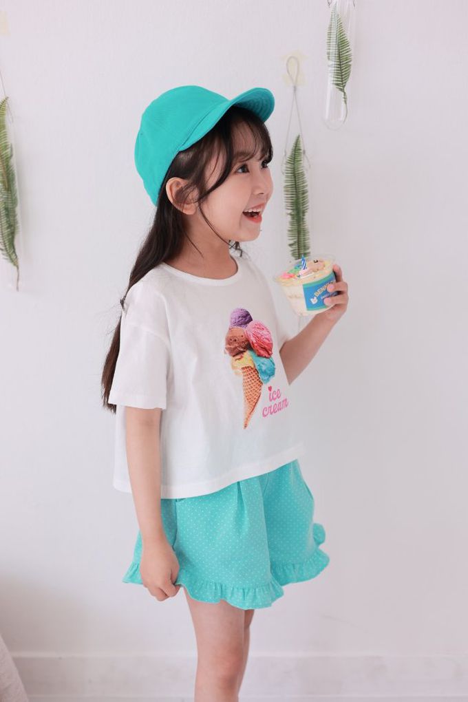 韓國 Dalla - 繽紛甜筒印短袖上衣-珊瑚橘