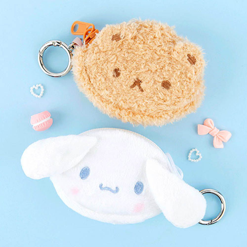 角色造型絨毛零錢包吊飾-卡通人物大耳狗X小熊-白X奶茶 (8x7cm)-(1組2入)