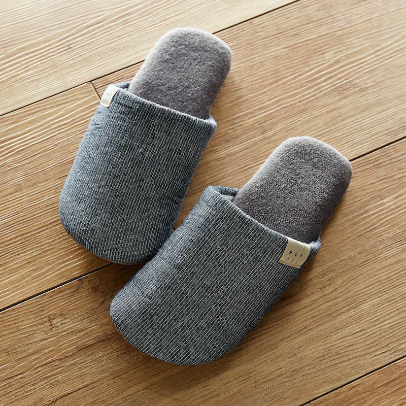 日本千趣會 - 棉麻質感無印風室內拖鞋-直條紋-灰杏