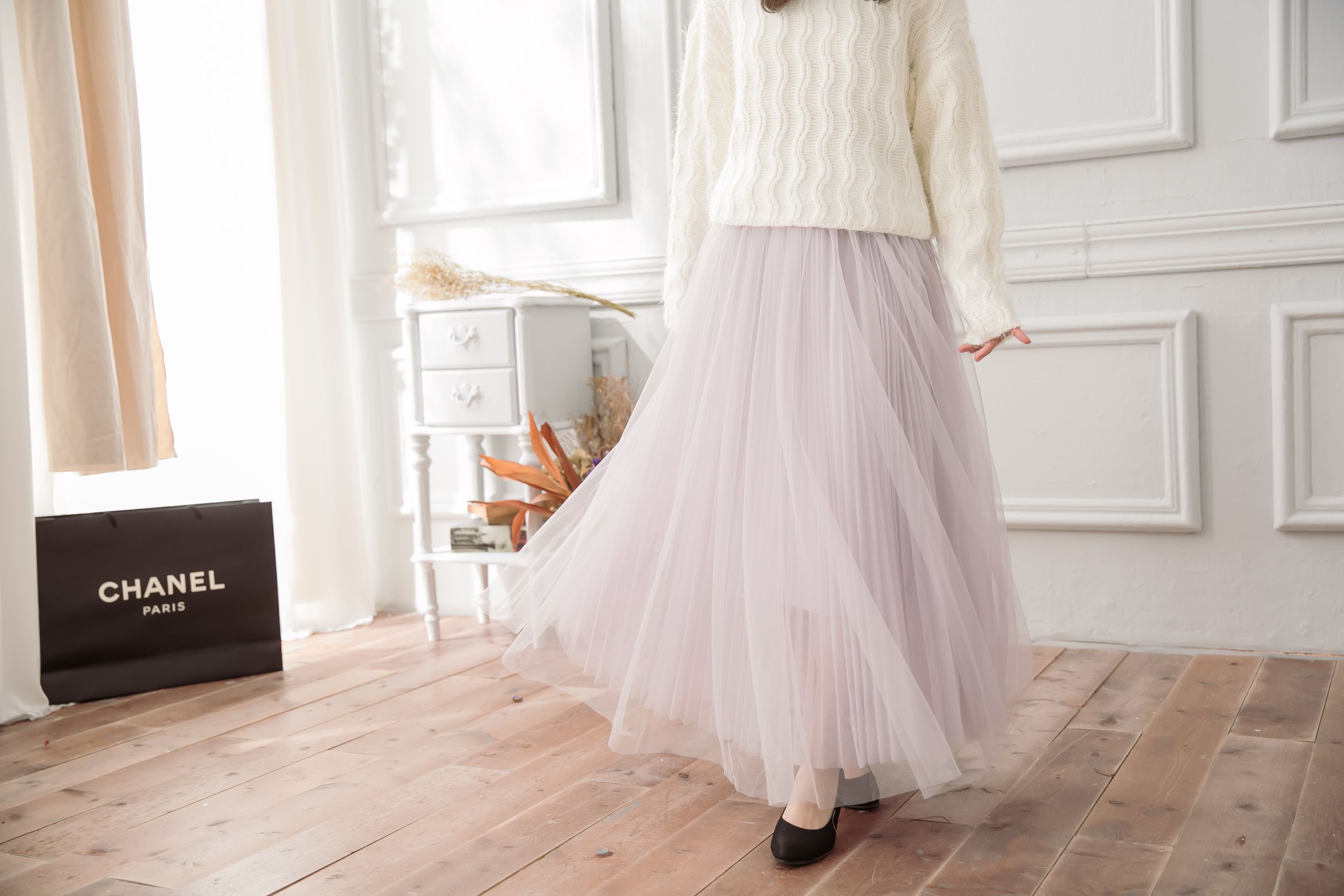 Peachy - 獨家訂製綿柔法式浪漫三層蓬紗裙-三層蓬版-淺芋灰 (F)