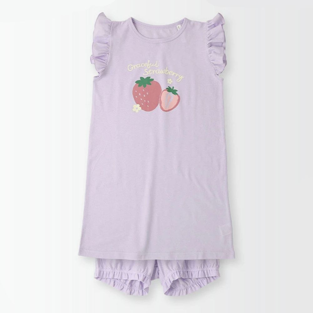 日本 ZOOLAND - 涼感 100%棉家居服(無袖+短褲)-香甜草莓-紫