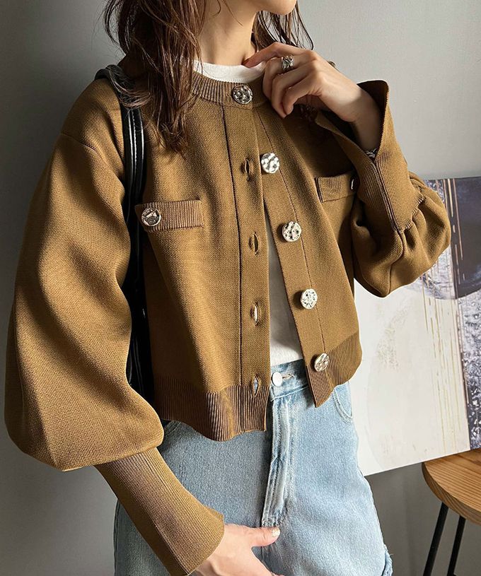 日本 Classical Elf - 風格金屬扣時尚短版開襟外套-黑