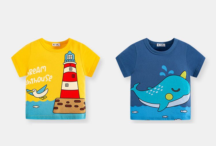 純棉短袖上衣-鯨魚-藍色