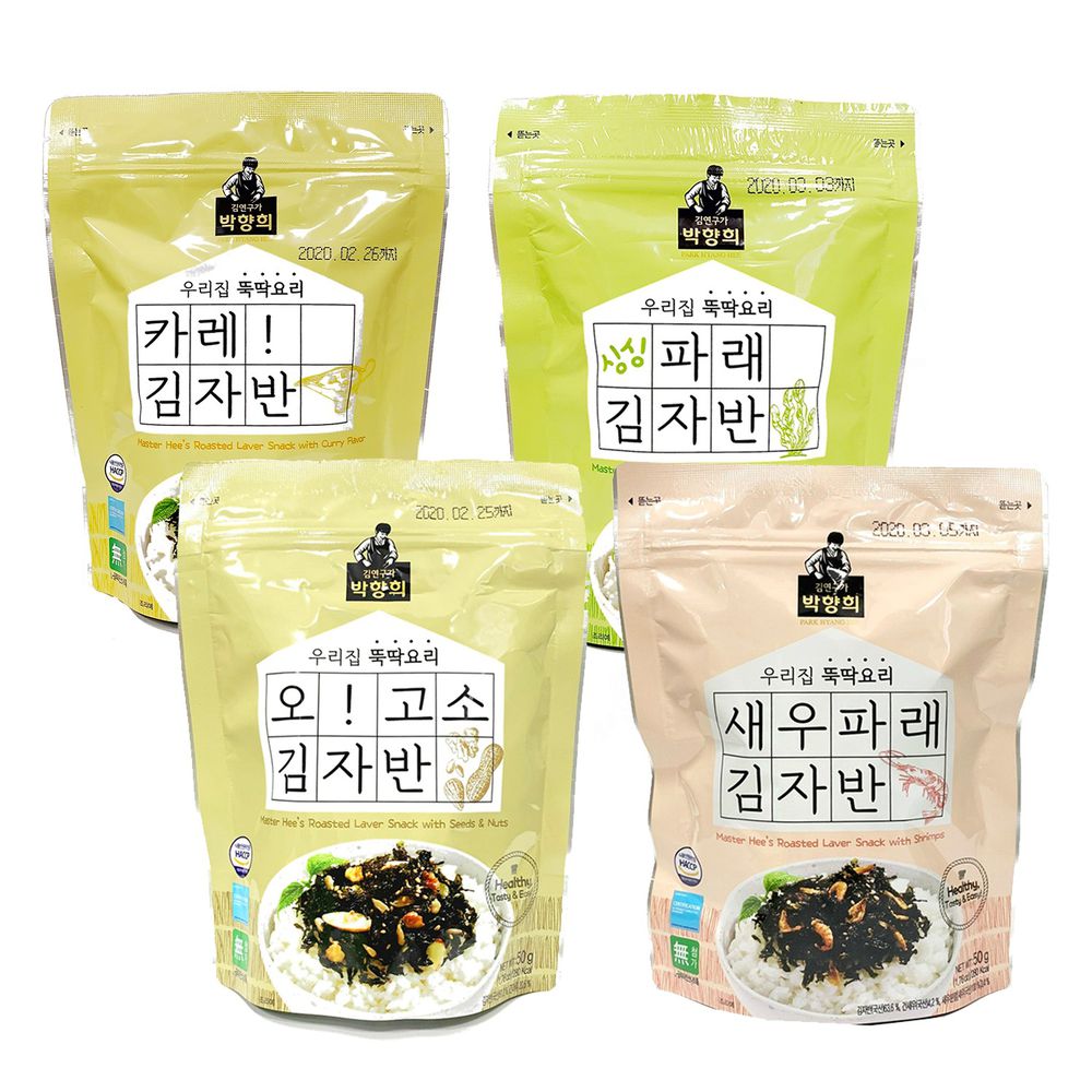 韓國朴師傅 - 海苔酥-四種口味各一(原味、鮮蝦、堅果、咖哩)-效期2022.08.10-50g/包