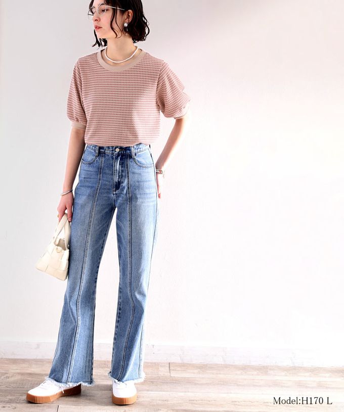 日本 Classical Elf - 緹花圓領彈性泡泡五分袖上衣-黑