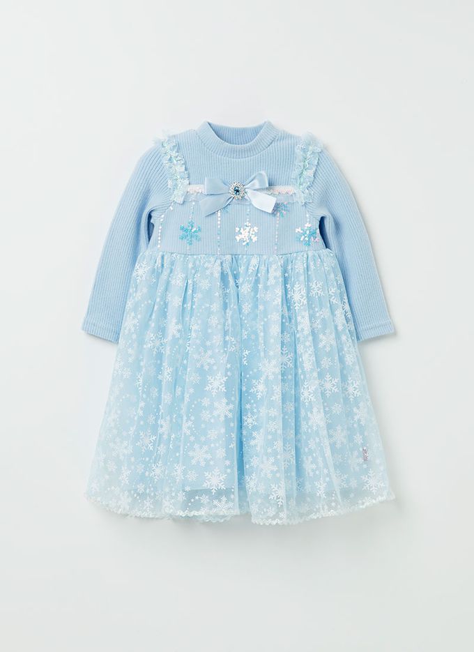 韓國 OZKIZ - 雪花亮片寶石裝飾連身洋裝-粉紫