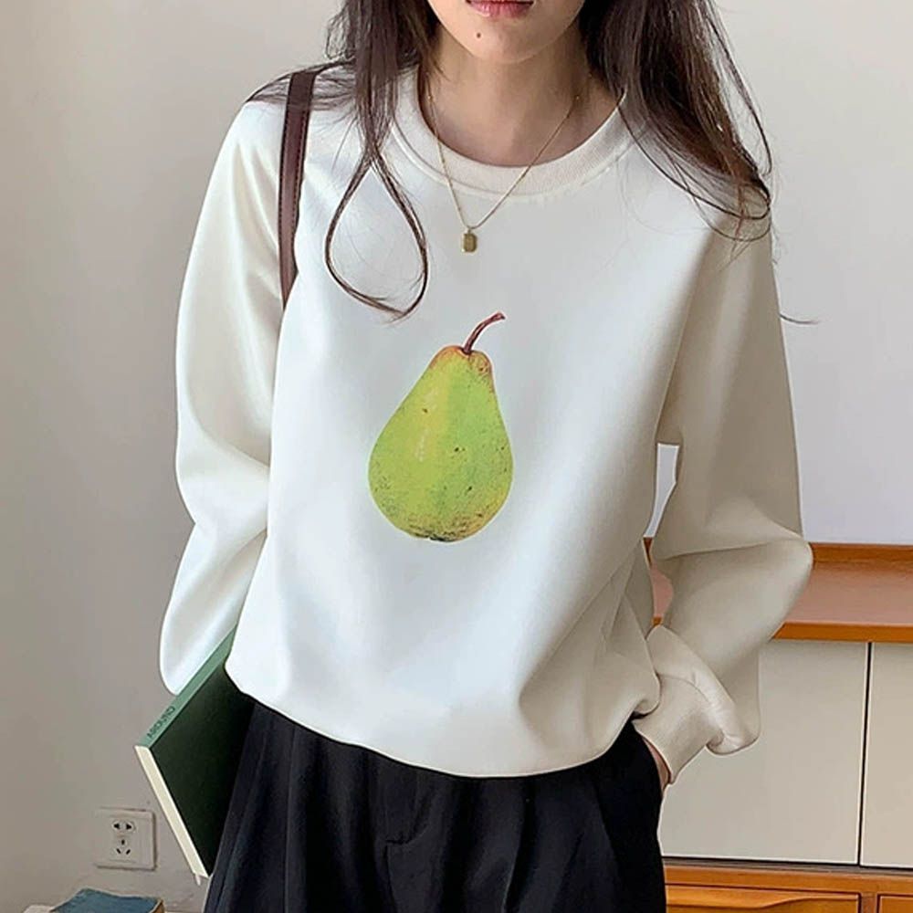 長袖大學T-梨子-米白 (F)