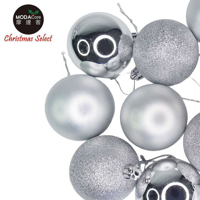 MODACore 摩達客 - 摩達客耶誕-60mm(6CM)霧亮混款電鍍球24入吊飾組(銀色系) 聖誕樹裝飾球飾掛飾