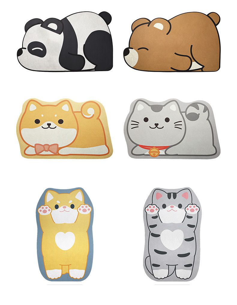 科技絨速乾防滑腳踏墊-小灰狗伸懶腰