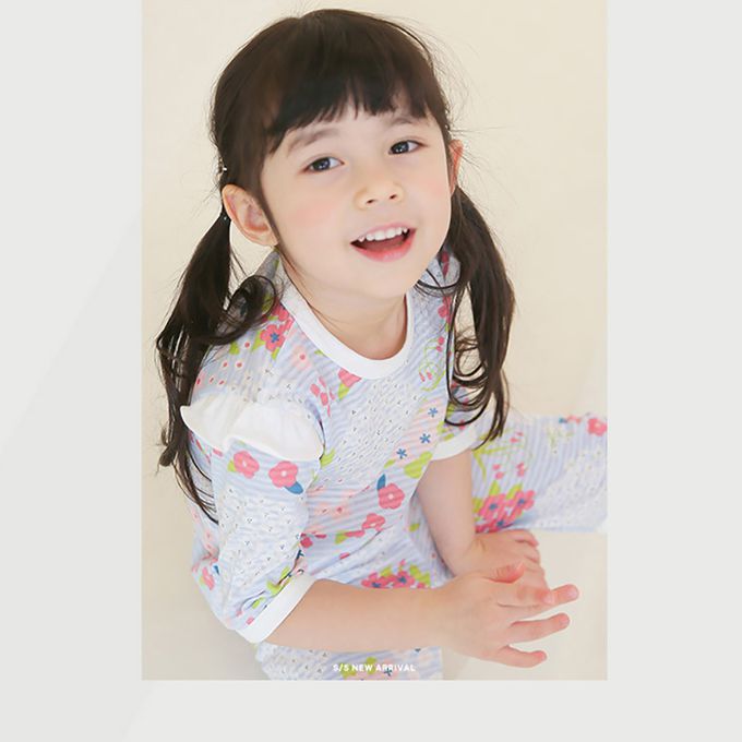正韓 Puco - 超優質嬰幼兒/兒童七分袖100% 有機純棉家居服/睡衣-百花盛開