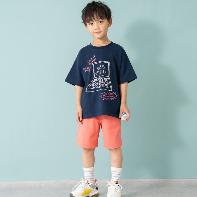 日本 petit main - 100%棉 塗鴉系食物印花短袖上衣-薯條-粉紅