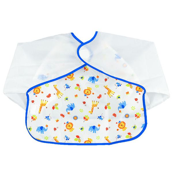 akachan honpo - 抗油汙、快乾長袖圍兜-動物-藍色 (80～95)