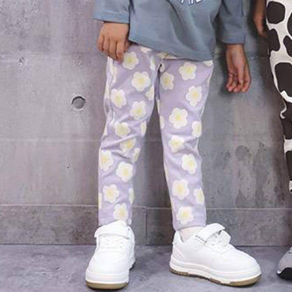 [推薦]超伸縮舒適彈力長褲-花朵-薰衣草紫