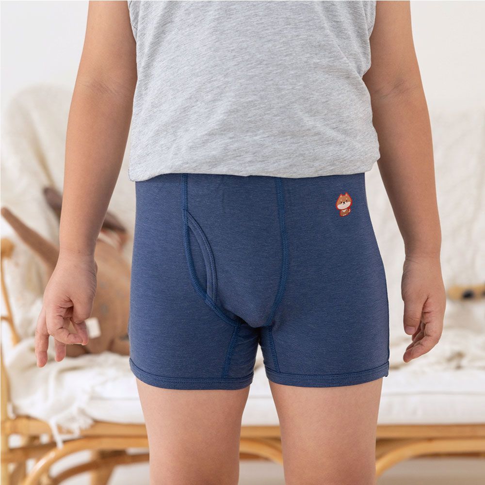 貝柔 Peilou - 天絲棉舒膚平衡童男平口褲-貼布繡-柴犬-藍