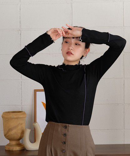 日本 Bou Jeloud - 木耳滾邊長袖上衣-淺灰