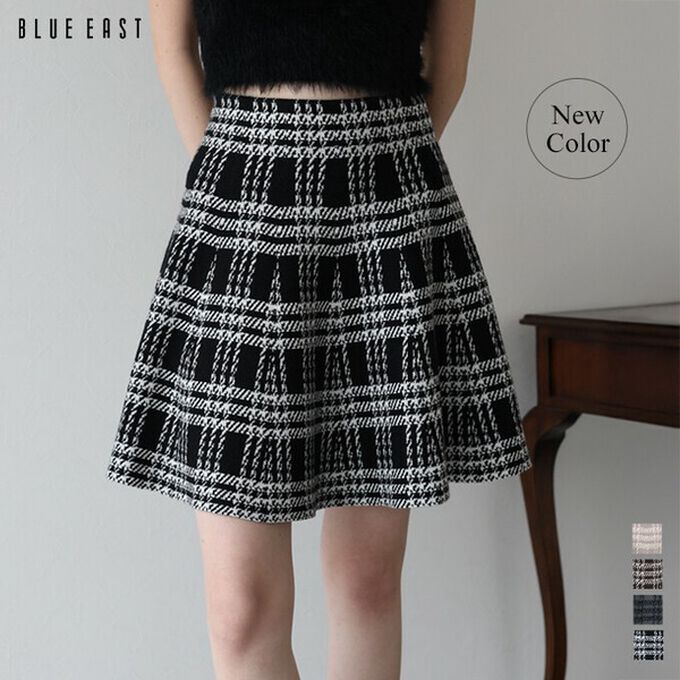 日本 BLUE EAST - 甜心格紋針織迷你短裙-粉杏