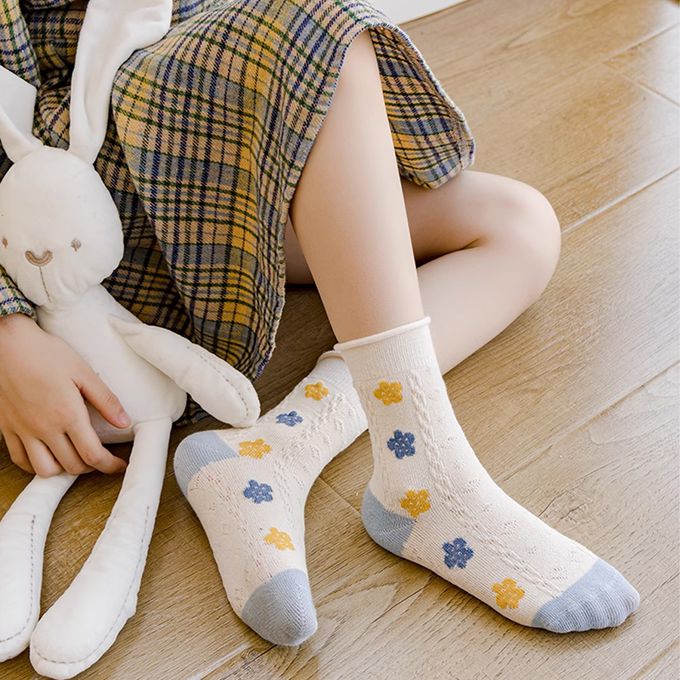 腳ㄚ子 - 幼/兒童棉質中筒襪 童襪 襪子 棉襪 兒童襪-黃色酢醬草