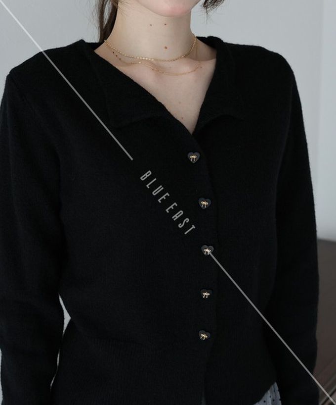 日本 BLUE EAST - 愛心蝴蝶結扣成熟甜美針織開襟衫-白 (M)