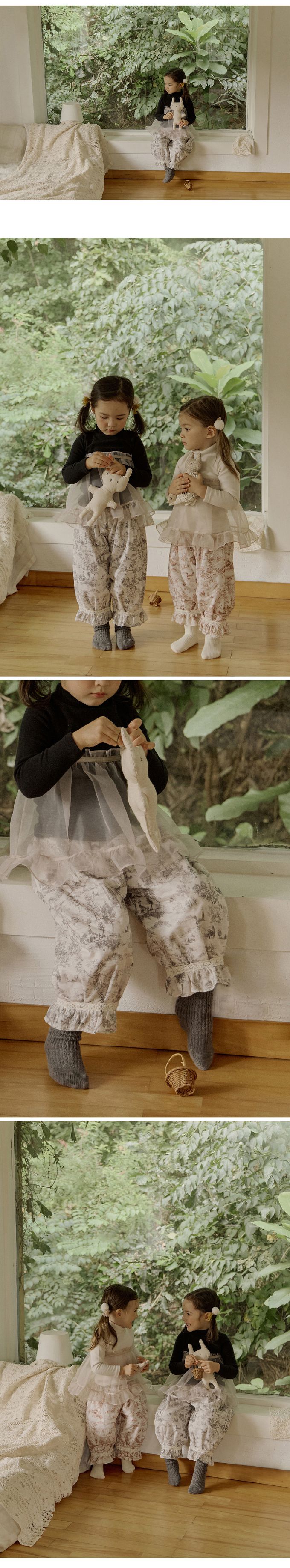 韓國 Puellaflo - 鬆緊腰森林水墨印長褲-黑灰