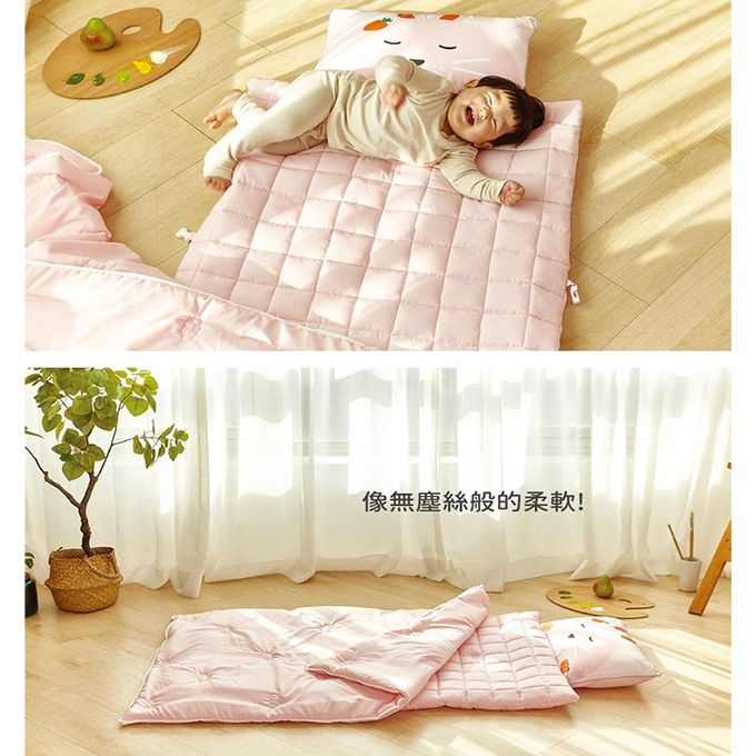 正韓Hello HiZoo - 手工製莫代爾防蟎抗菌便攜式兒童睡袋(枕頭+睡墊+被子)-粉紅兔