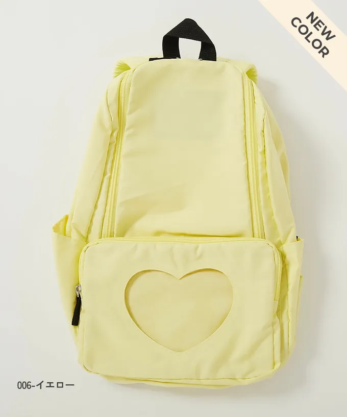 日本 devirock - 心型透明窗(娃包口袋)輕巧大容量後背包-附鏡子-冰藍