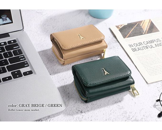 日本 LIZDAYS - 巴黎鐵塔三折輕巧迷你短夾-淺米棕