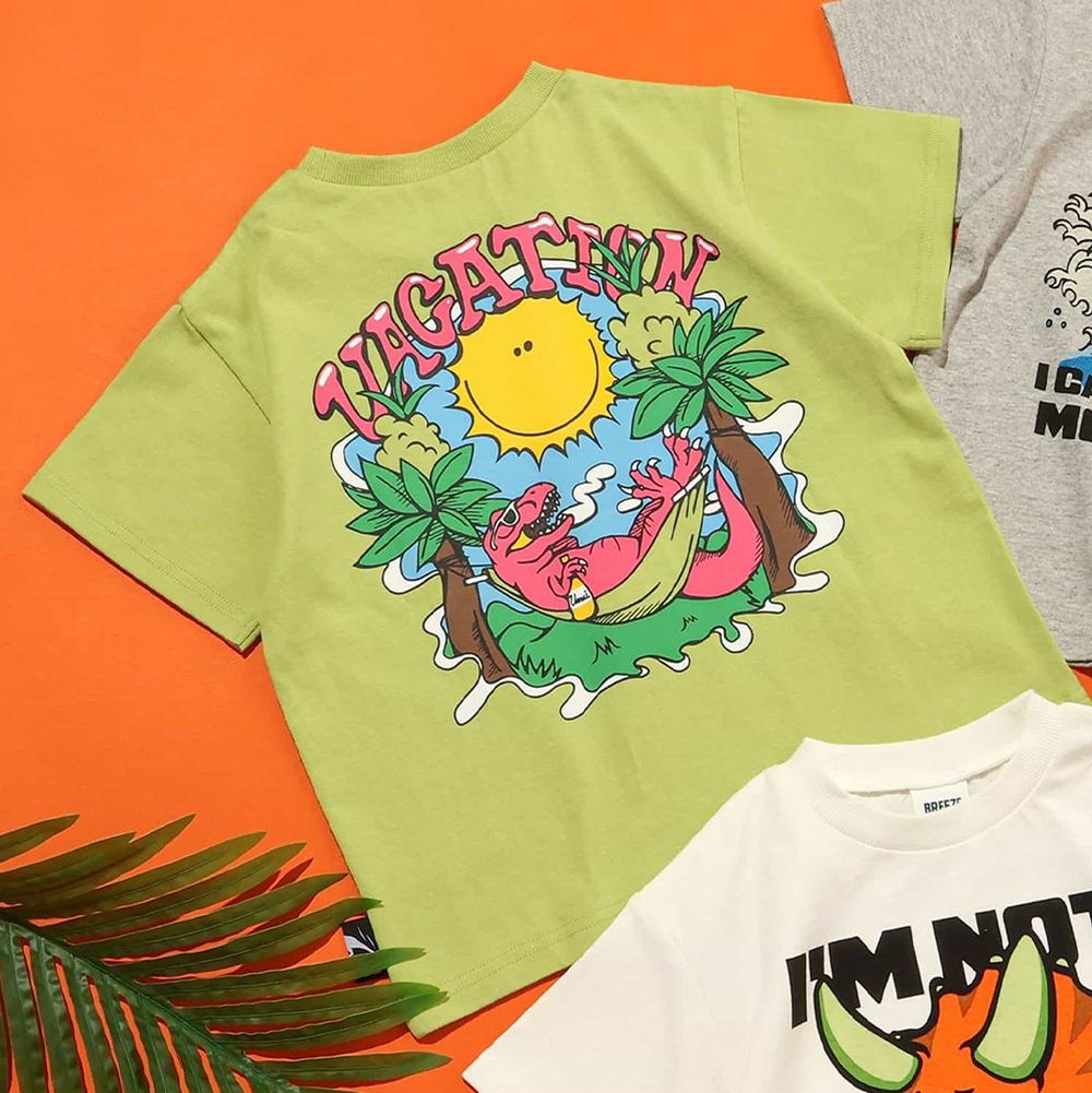 熱情恐龍 純棉印花短袖上衣-渡假囉-萊姆綠