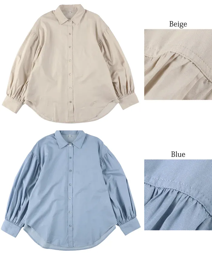 日本 COCA - 翻領寬鬆氣球袖襯衫-米杏