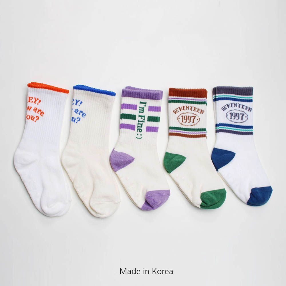 (五入組)韓製兒童中長筒襪-學院文字