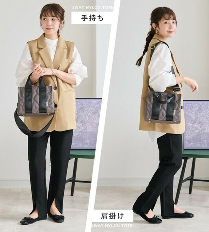 日本 LIZDAYS - 防潑水2way絎縫小巧托特包-(可裝A5)-深灰