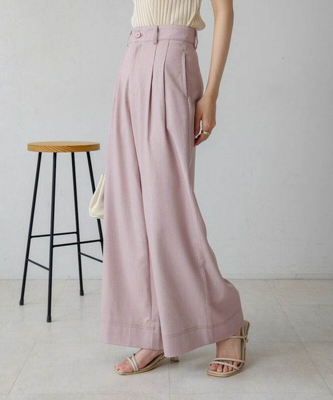 日本 Bab - 簡潔縫線俐落寬版長褲-黑