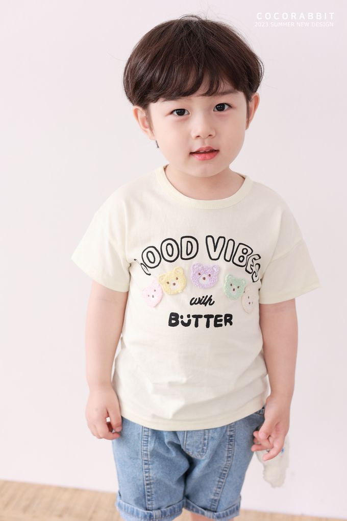 韓國 Coco rabbit - 動物圖印短袖上衣-毛呢熊-天藍