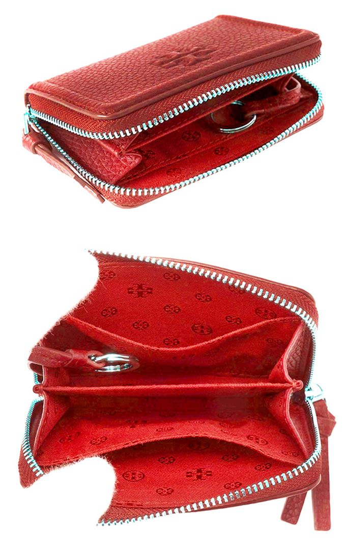 Tory Burch - 素面皮革拉鍊短夾 (紅)