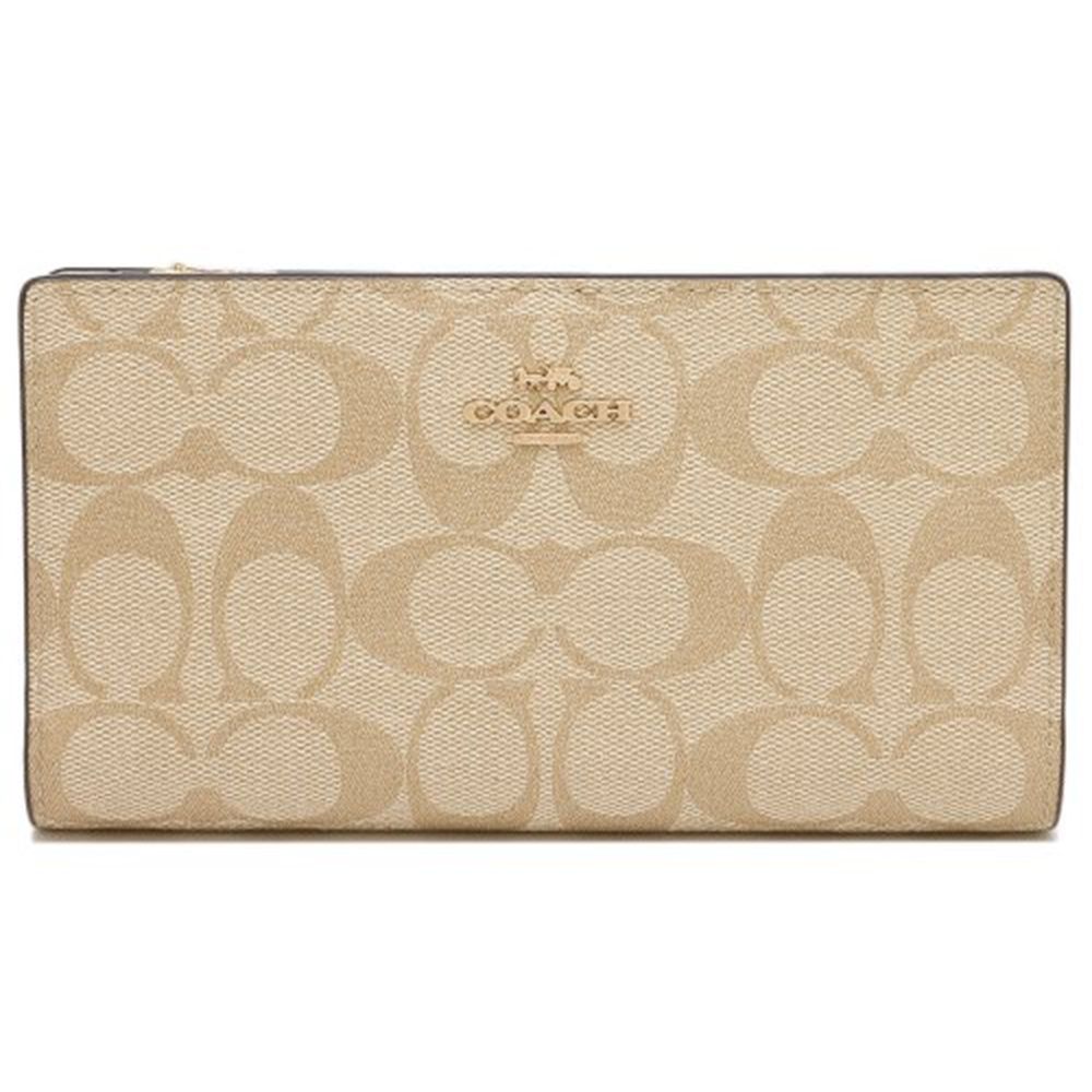 滿版LOGO釦式皮革長夾 (淺卡白)