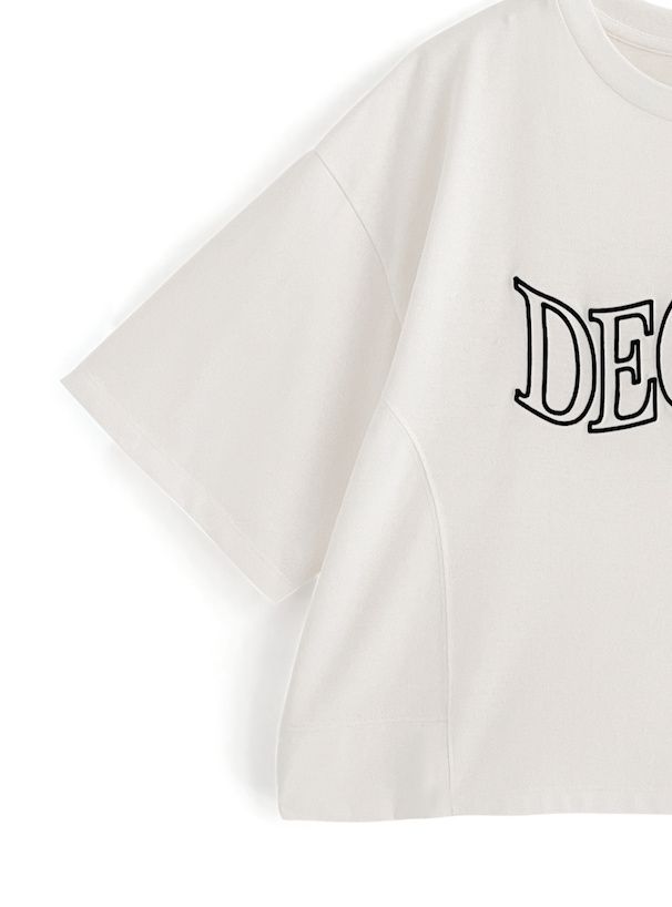 日本 GRL - 美式復古刺繡短袖上衣-米白 (F)