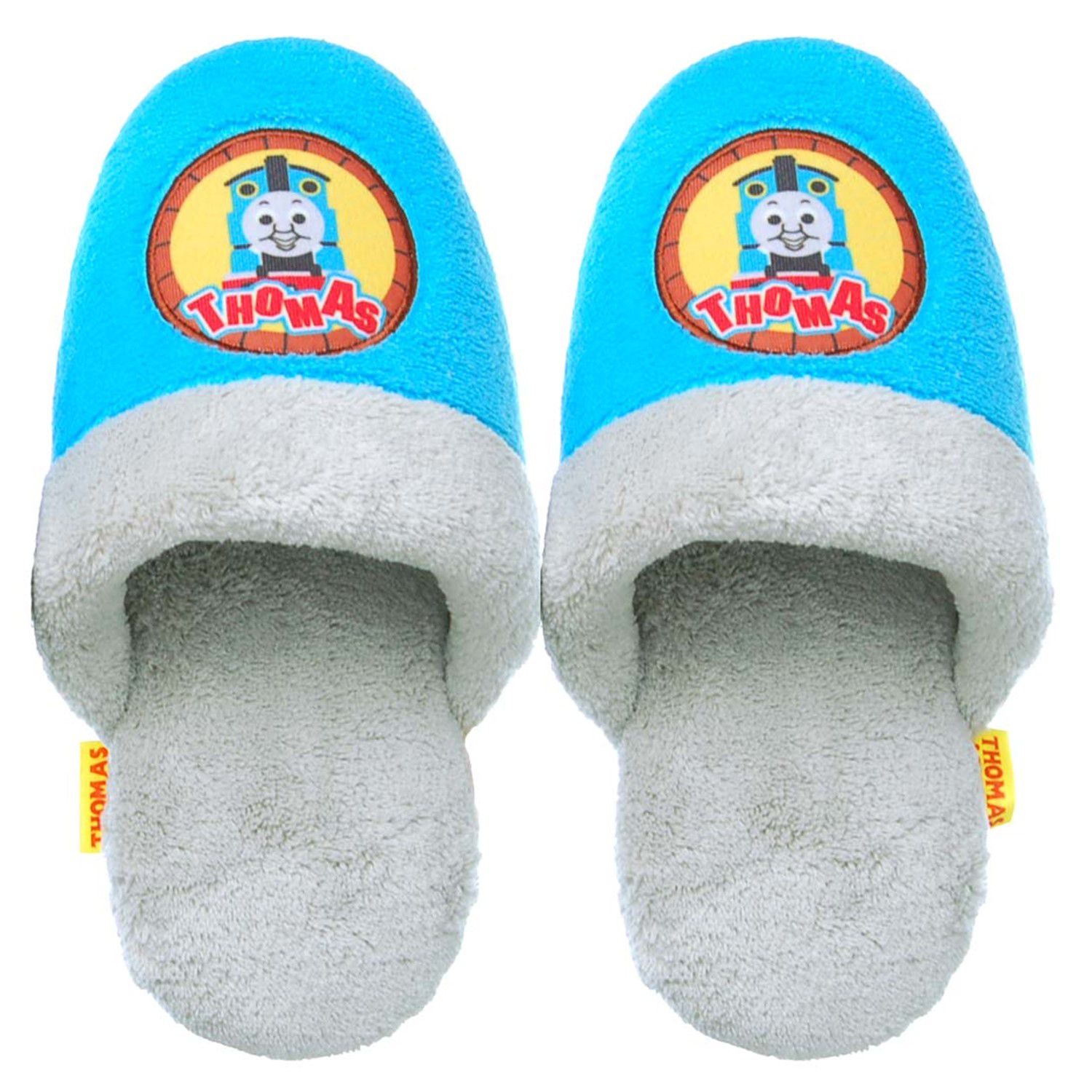 日本千趣會 - 湯瑪士 兒童毛茸茸室內拖-車頭-水藍 (16-18cm)