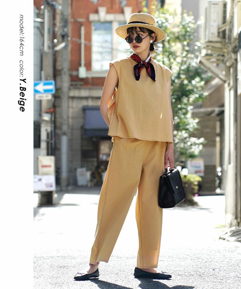 日本 zootie - 俐落剪裁棉麻透氣無袖套裝-優雅黑