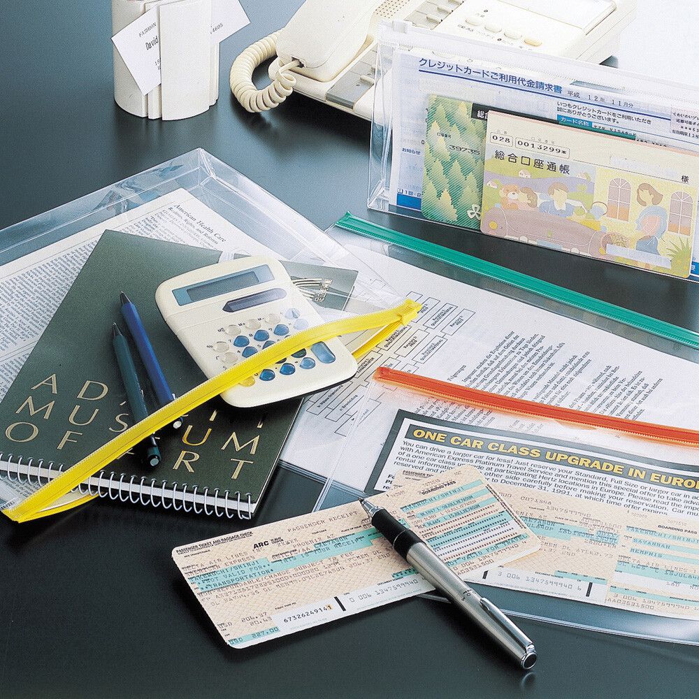 日本文具 LIHIT - 日本製透明夾鏈文件收納袋-平面版-藍 (A4)