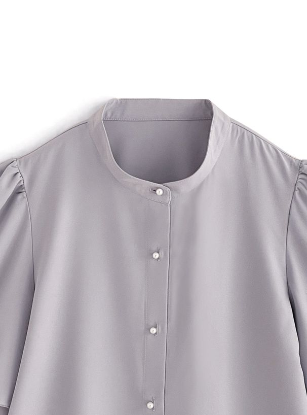 日本 GRL - 簡約立領層次短袖襯衫-藍灰 (F)