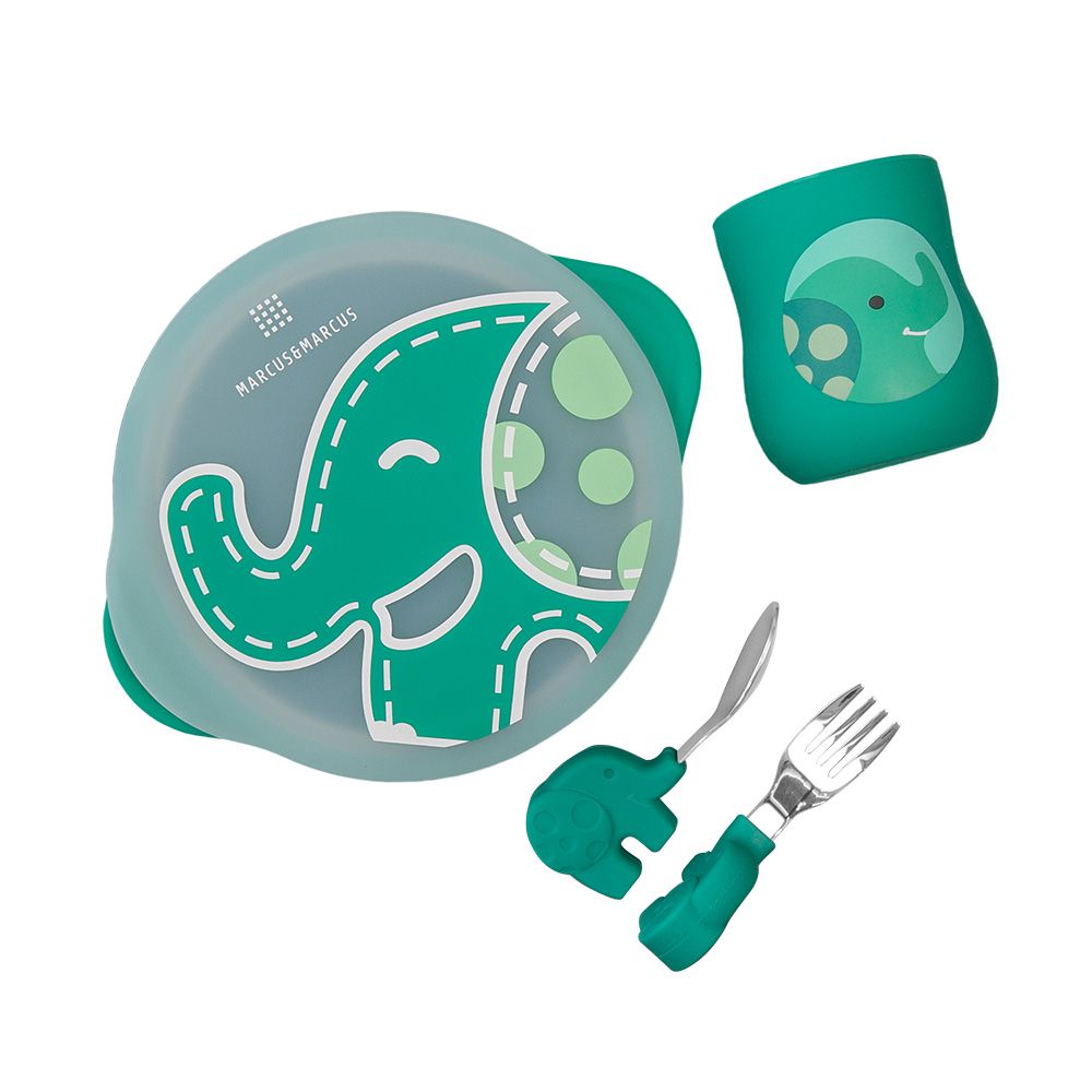 MARCUS＆MARCUS - 動物樂園用餐訓練學習禮盒組-綠大象