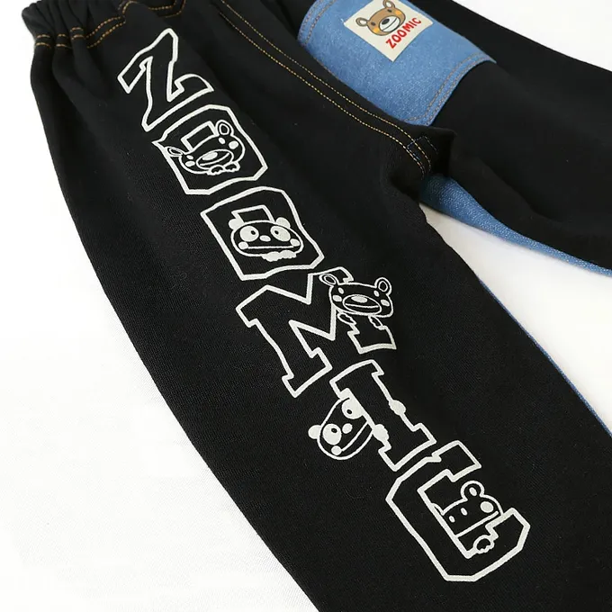 日本 ZOOLAND - 背後熊熊logo側條紋休閒長褲-海軍藍