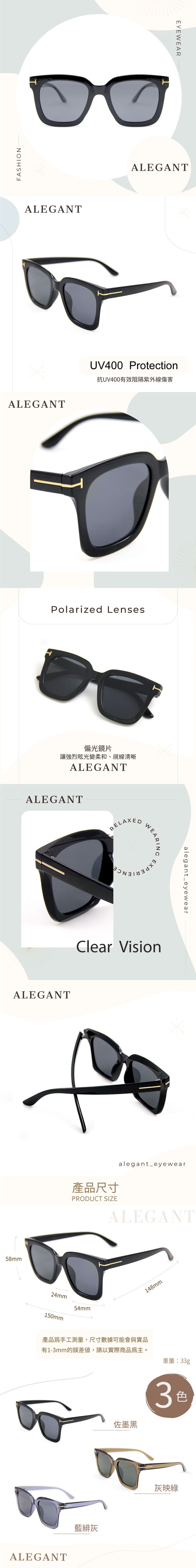 ALEGANT - 佐墨黑都會未來感金飾立體線條勾勒方框輕量TR90寶麗來偏光墨鏡│UV400太陽眼鏡