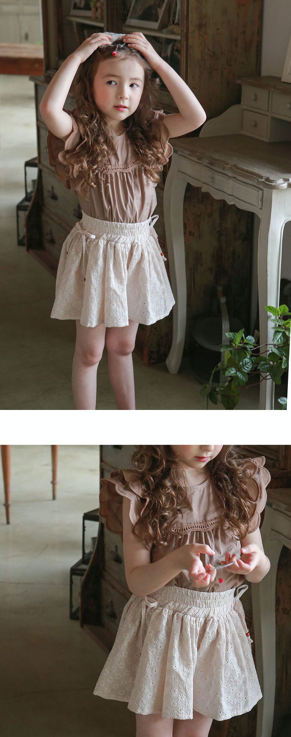 韓國 PuellaFLO - 刺繡後空花朵寬褲裙-杏