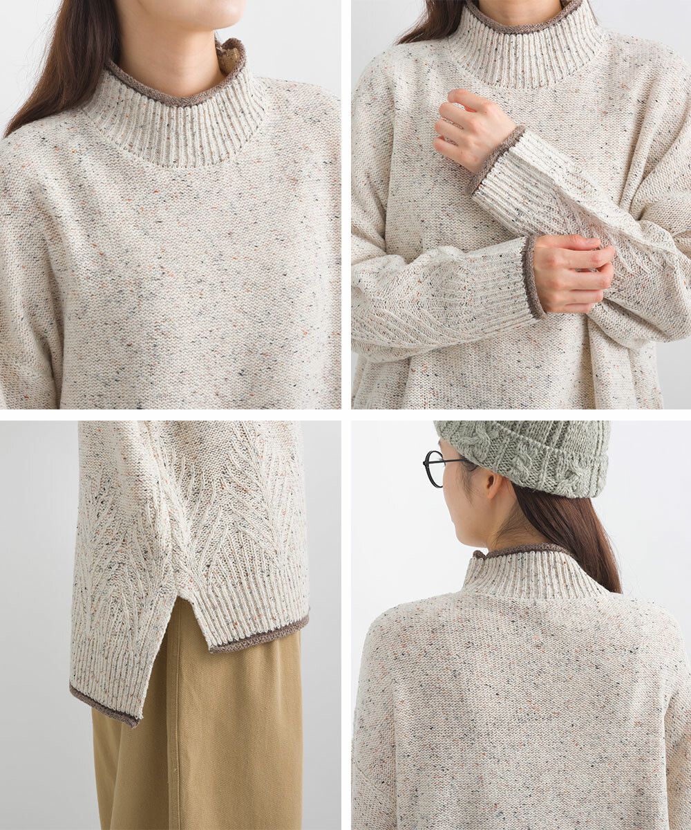 日本女裝代購 - 葉子紋編織滾邊針織毛衣-咖啡